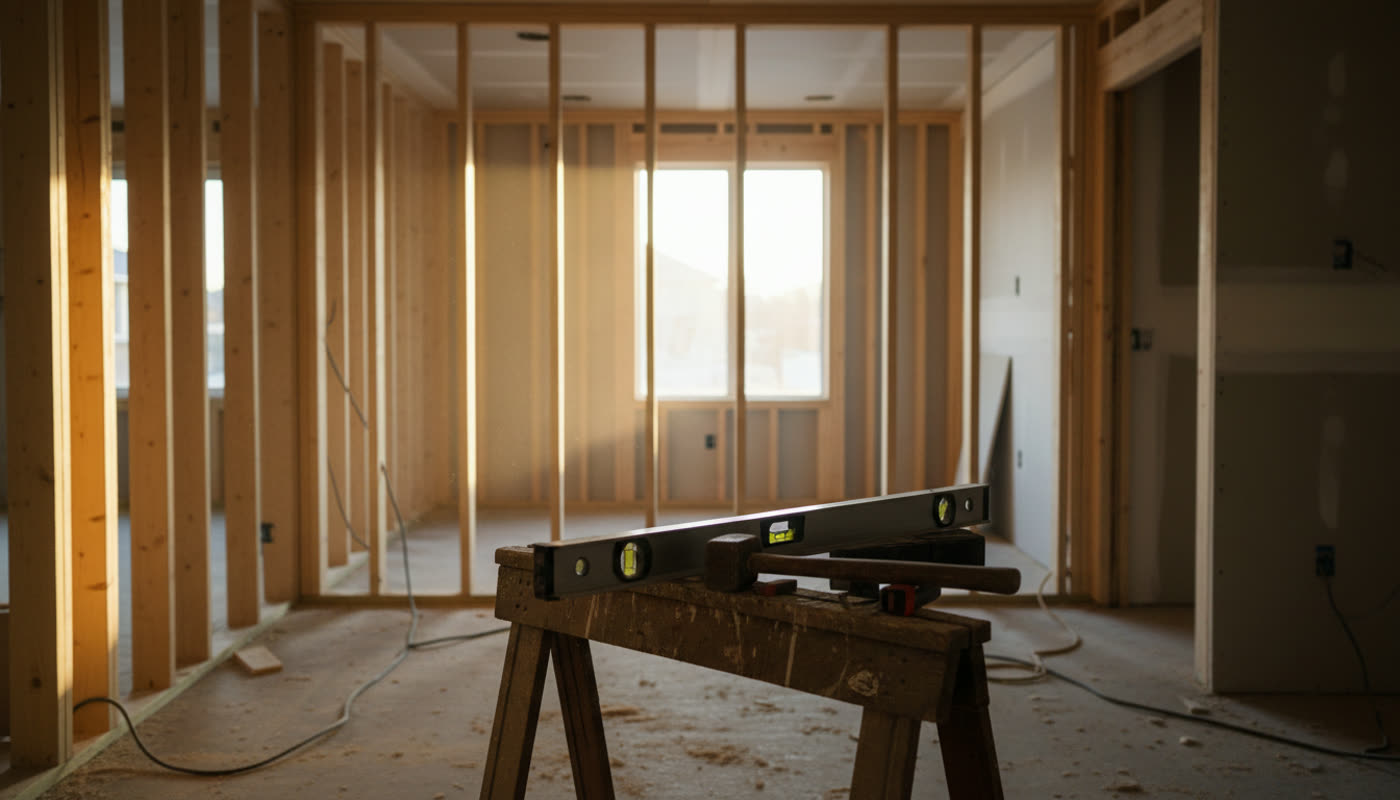 Charpente de bois d'une rénovation résidentielle en cours